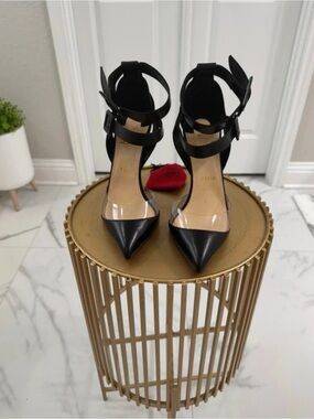 Christian Louboutin Multimiss - Black Pointed Clear-Vamp Ankle-Strap Pumps